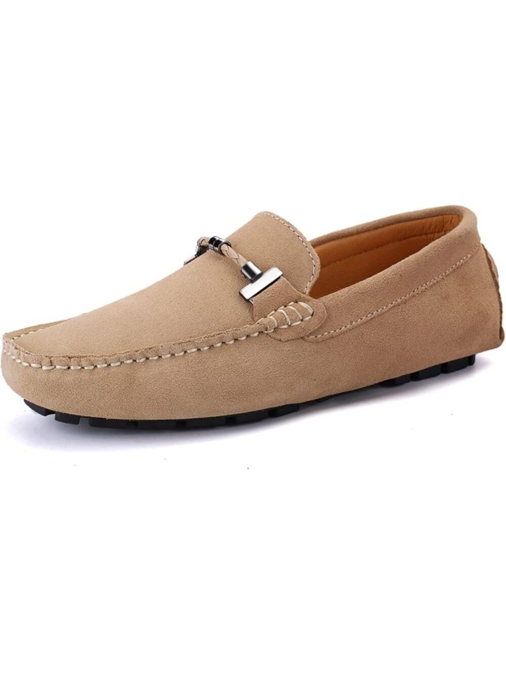 DCZTELG Men's Beige Suede Calf Leather Penny Loafer Slip On Party Comfort Shoes